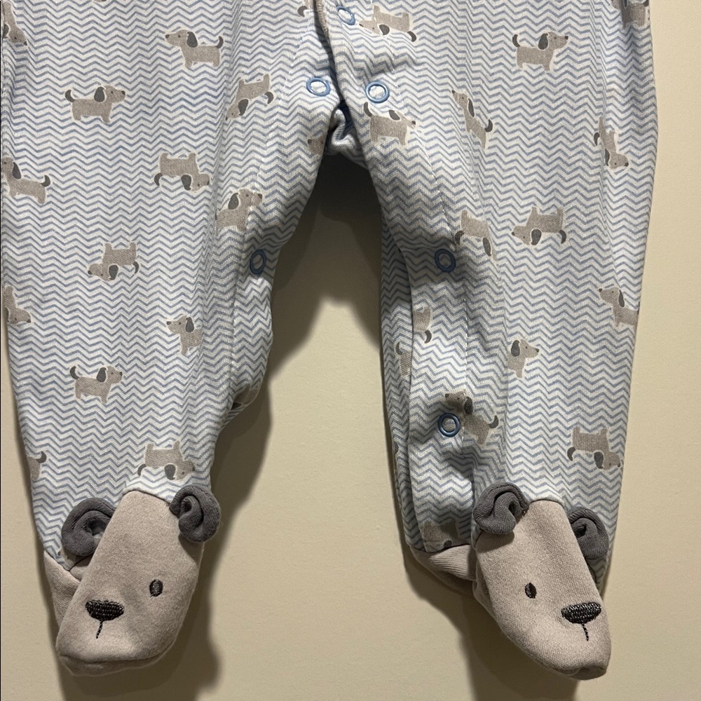 Little Me | (3M) Soft Blue Baby One-Piece Footed Sleeper with Puppy Accents - Picture 2 of 6